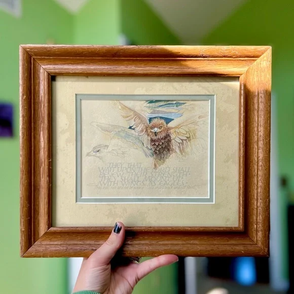 Faith Based Owl & Eagles Wood Framed Wall Hanging Home Decor Accent Art - Picture 1 of 5